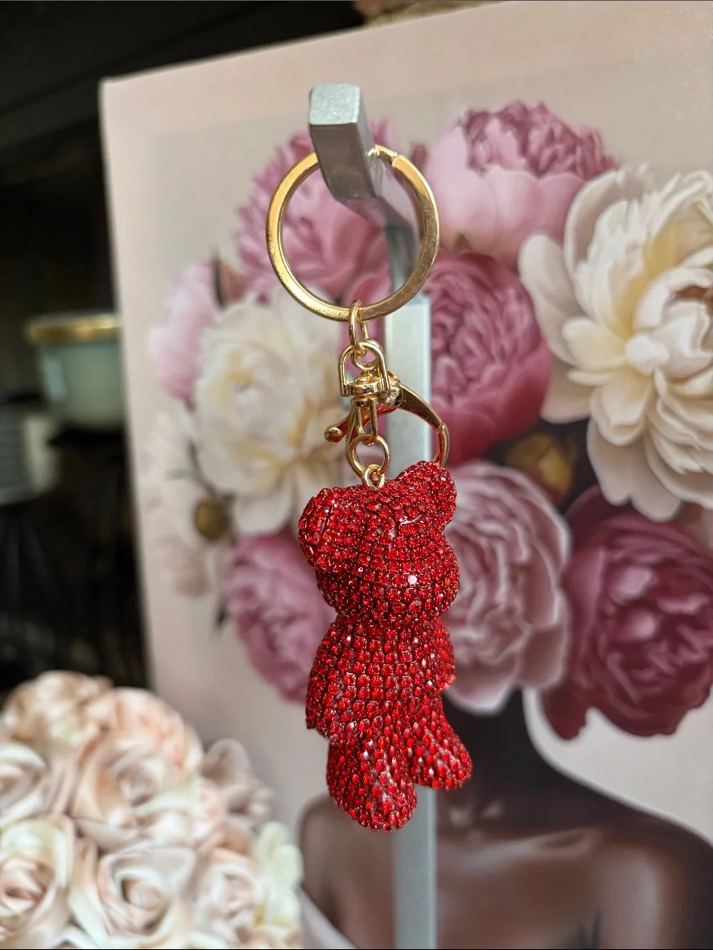 Red Crystal Bear Keychain Charm - Women's Accessory